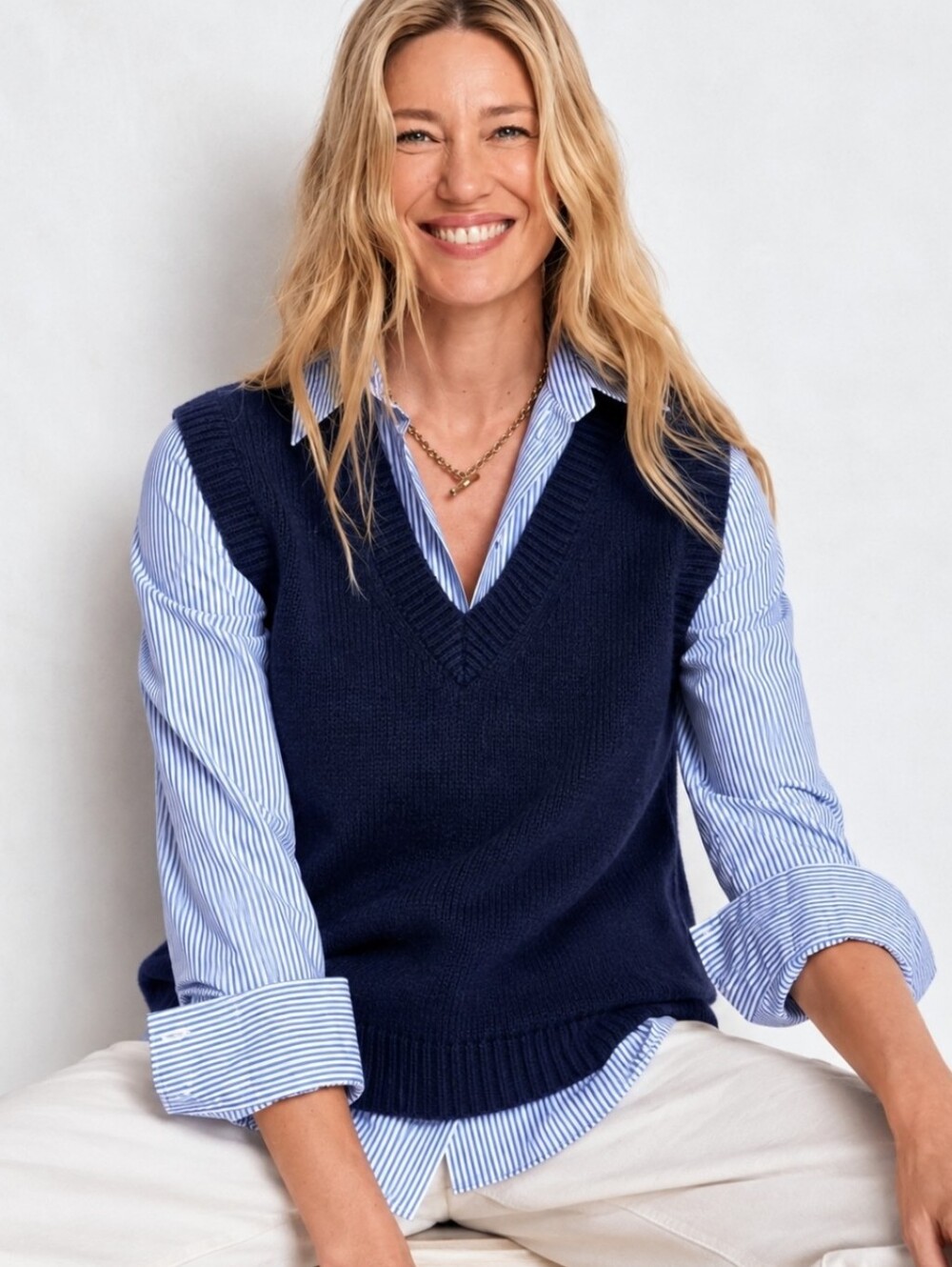 Boden Marion Knit V-Neck Cashmere Blend Sweater Vest Navy Blue Size Small NWOT